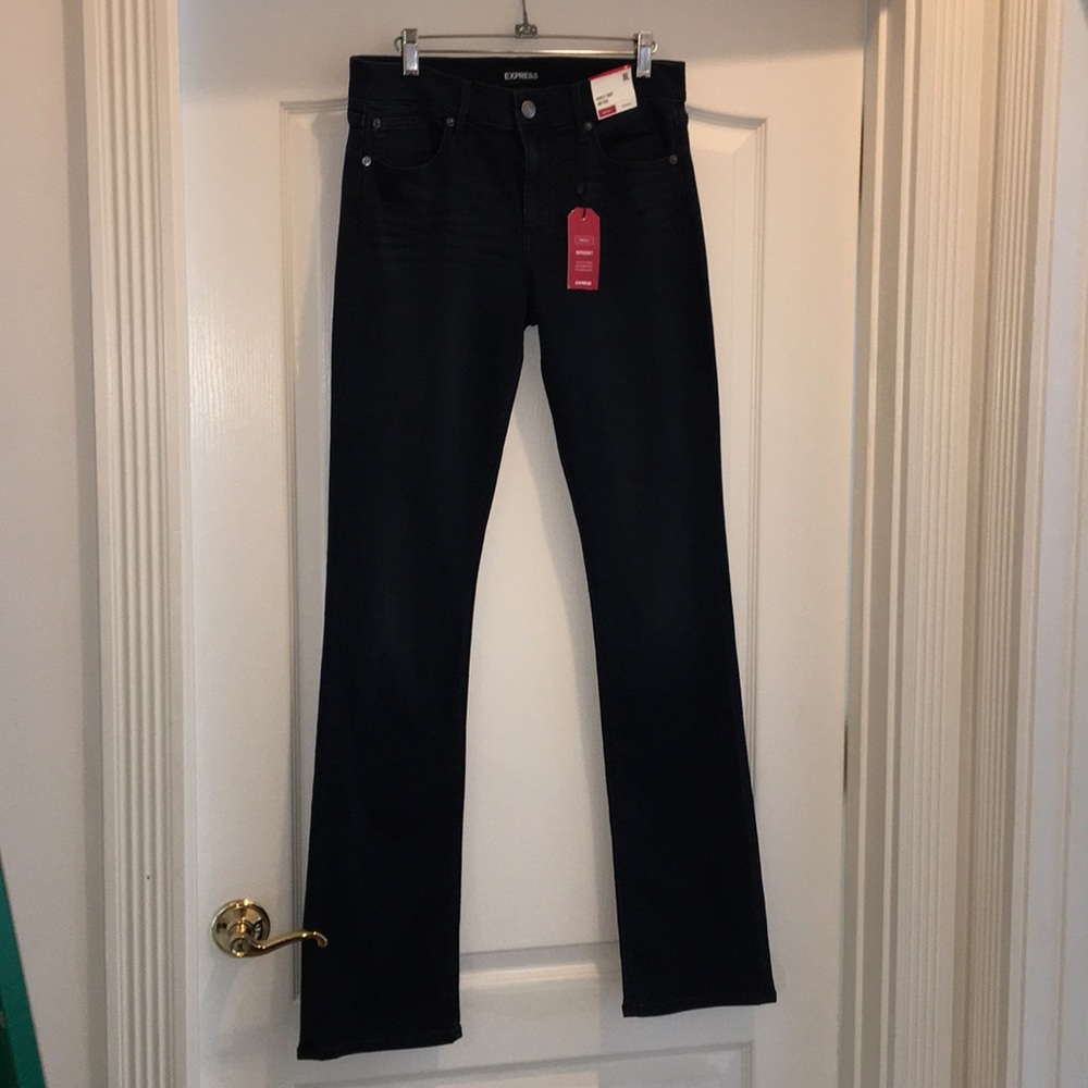 Express Barely Boot Mid Rise Dark Denim Jeans